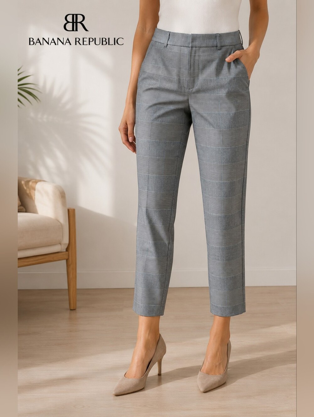 Banana Republic Gray Plaid Tapered Dress Pants